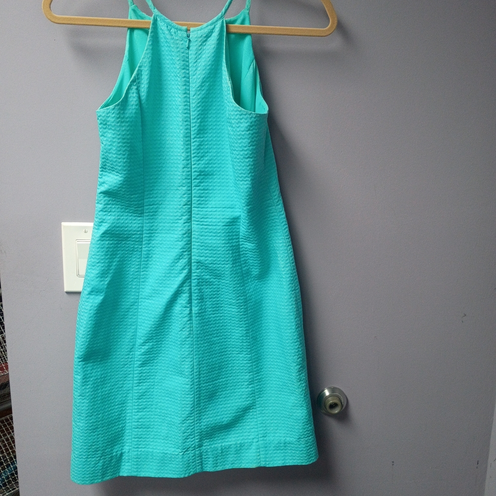 Lilly Pulitzer Aqua Sleeveless Sheath Dress with Gold Embroidery - Picture 2 of 4